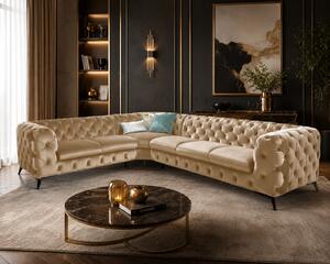 ROHOVÁ SEDAČKA CHESTERFIELD LARISSA PRAVÁ - ĽAVÁ ZLATÁ ZAMATOVÁ LÁTKA 323 X 264 cm