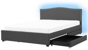 Posteľ s úložným priestorom sivá látkové čalúnenie 180 x 200 cm čelo s lemovaním farebné LED osvetlenie s roštom klasický štýl