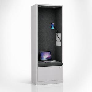Skriňa so sedadlom a zónou ticha SALLY MentalBox, šedá konštrukcia, tmavošedé sedadlo, 1850 x 600 x 400 mm