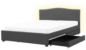 Posteľ s úložným priestorom sivá látkové čalúnenie 180 x 200 cm čelo s lemovaním biele LED osvetlenie s roštom klasický štýl