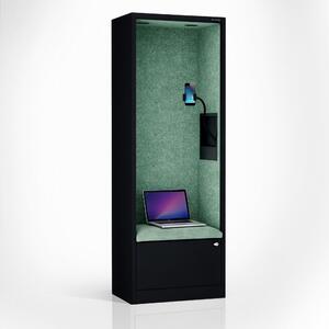 Skriňa so sedadlom a zónou ticha SALLY MentalBox, čierna konštrukcia, zelené sedadlo, 1850 x 600 x 400 mm