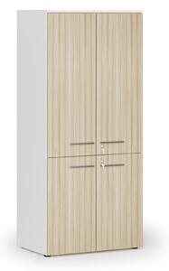 Kancelárska policová skriňa PRIMO WHITE, polené dvere, 800 x 500 x 1781 mm, biela/dub prírodná