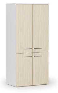 Kancelárska policová skriňa PRIMO WHITE, polené dvere, 800 x 500 x 1781 mm, biela/breza