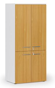 Kancelárska policová skriňa PRIMO WHITE, polené dvere, 800 x 500 x 1781 mm, biela/buk