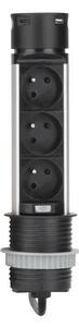 Solight PP125USBC-B - Zásuvkový stĺpik na dosku stola 3x230V + 2xUSB čierna