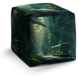 Sablio Taburet Cube Zelený autobus v lese - 40x40x40 cm