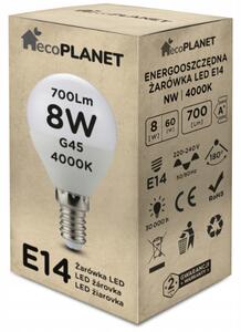 LED žiarovka E14 - G45 - 8W - 700lm - neutrálna biela