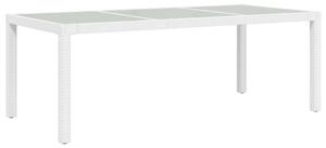 Záhradný stôl biely 190x90x75 cm tvrdené sklo a polyratan