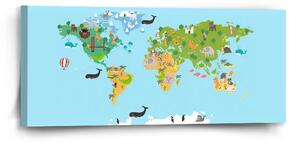 Sablio Obraz Zvieracia mapa sveta - 110x50 cm