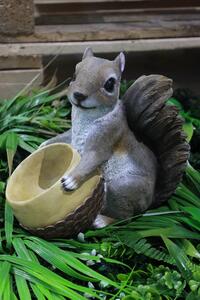 Hnedá dekoračná veverička s miskou 23cm