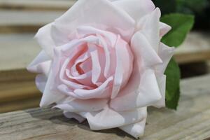 Ružová svetlá umelá ruža rozkvitnutá 74cm