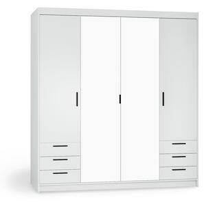 Šatníková skriňa so zrkadlom Elenas 4D 6S 176 x 190 x 53 cm - biela