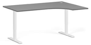 Rohový výškovo nastaviteľný stôl, 160x120 cm, 1 motor, L/P, biela podnož, grafit