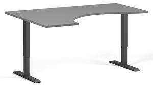 Ergonomický výškovo nastaviteľný stôl, 160x120 cm, 1 motor, L/P, čierna podnož, grafit