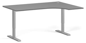 Rohový výškovo nastaviteľný stôl, 160x120 cm, 1 motor, L/P, sivá podnož, grafit