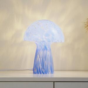 Stolná lampa Lindby Hubi, modrá, sklo, Ø 22 cm, tvar hríbu