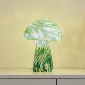 Stolná lampa Lindby Hubi, zelená, sklo, Ø 22 cm, tvar hríbu
