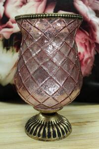 Ružový rustikálny svietnik v tvare čaše 22cm