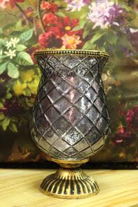 Fialový rustikálny svietnik tvaru čaše 22cm