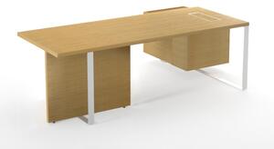 NARBUTAS - Kancelársky stôl PLANA 204x150x75 s preskleným panelom a pevným kontajnerom na ľavej strane