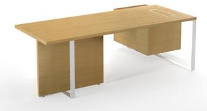 NARBUTAS - Kancelársky stôl PLANA 244x150x75 s preskleným panelom a pevným kontajnerom na ľavej strane
