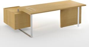 NARBUTAS - Kancelársky stôl PLANA 204x150x75 s preskleným panelom a pevným kontajnerom na pravej strane