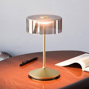 Nabíjateľná stolná lampa Numotion LED, zlatá, sklo, IP54, stmievateľná