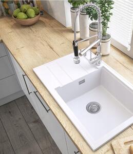 Sink Quality Ferrum New 8010, 1-komorový granitový drez 800x500x210 mm + zlatý sifón, biela, SKQ-FER.8010.WH.XG