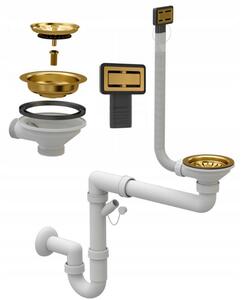 Sink Quality Ferrum New 8010, 1-komorový granitový drez 800x500x210 mm + zlatý sifón, čierna škvrnitá, SKQ-FER.8010.BP.XG