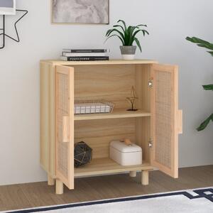 Komoda hnedá 60x30x70 cm masívna borovica a prírodný ratan