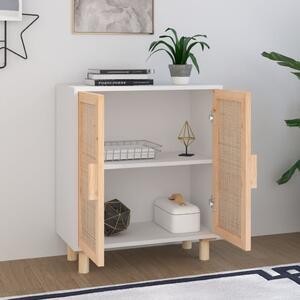 Komoda biela 60x30x70 cm masívna borovica a prírodný ratan
