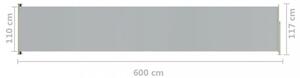 Zaťahovacia bočná markíza 117x600 cm Dekorhome Krémová
