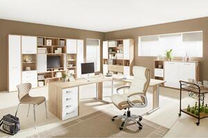 PÍSACÍ STÔL, biela, biela s vysokým leskom, trámový dub, 160/72,8/80 cm Premium Living - Kancelárske stoly