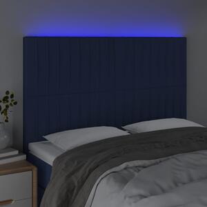 Čelo postele s LED modré 144x5x118/128 cm látka