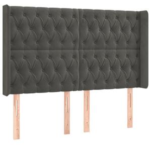 Čelo postele s LED tmavosivé 147x16x118/128 cm zamat