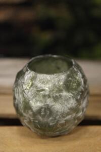 Zelený zamrznutý sklenený svietnik 9cm