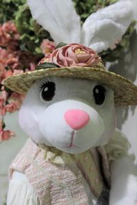 Ružovo krémová zajačica s klobúkom 77cm