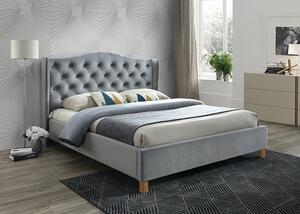 Sivá čalúnená posteľ ASPEN VELVET 160 x 200 cm