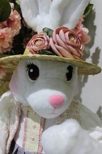 Ružovo krémová zajačica s klobúkom 60cm