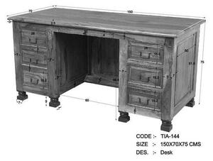 KOLONIAL Písací stôl so zásuvkami 150x70 cm, palisander