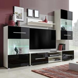 5-dielna obývacia/TV stena s LED osvetlením, čierna