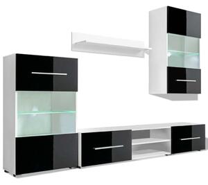 5-dielna obývacia/TV stena s LED osvetlením, čierna
