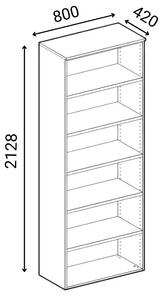 Kombinovaná kancelárska skriňa PRIMO WHITE, dvere na 4 poschodia, 2128 x 800 x 420 mm, biela/breza