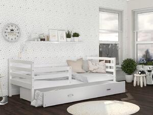 Vulpi Detská posteľ Jung 160x80 s bariérkou, roštom, matracom a úložným boxom - biela