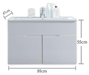 Umývadlová skrinka s umývadlom SPICE biela vysoký lesk