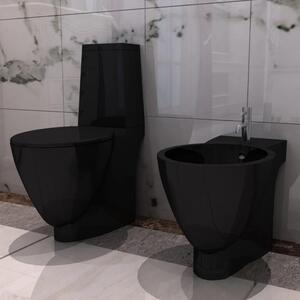 Čierna keramická toaleta a bidet