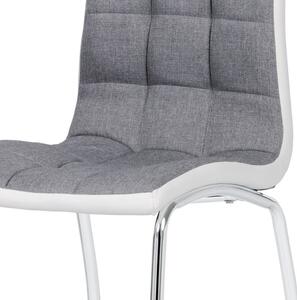 Jedálenská stolička v šedej látke s bokmi v bielej koženke (a-420 šedá)