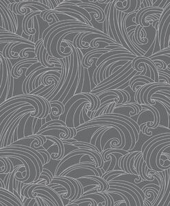 Sivo-strieborná vliesová tapeta na stenu, morské vlny, M62909, Elegance, Ugepa