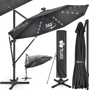 Tillvex® Premium hliníkový slnečník 330 cm antracit + poťah a ochrana proti vetru | konzolový slnečník 6-násobne nastaviteľný s kľukou | záhradný slnečník otočný o 360° naklápací | slnečník s kľukou UV50+ veľký vodotesný