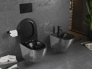 Mexen Lena, závesná toaletná misa 480x360x355 mm s pomaly padajúcim sedátkom, čierna matná - strieborný vzor, 30224072